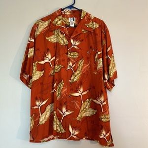 EUC orange with flowers Modern Images Hawaiian shirt size XL